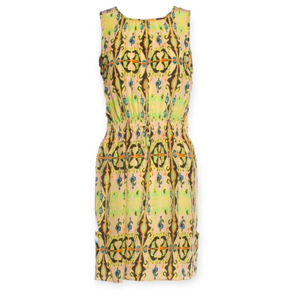 TIBI Light Green Silk Multi Geometric Print Sleeveless Blouson Dress Neon Ikat 6 - Picture 1 of 6